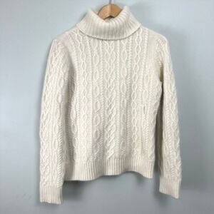 Alexandra Bartlett Cream Cable Knit Turtleneck Sweater L Angora Blend Fisherman